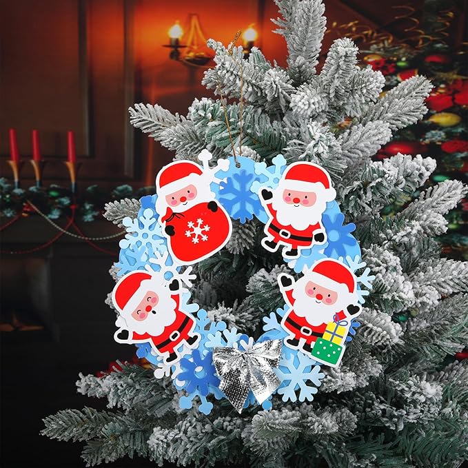 Yexiya 36 Pack Winter Wreath Craft Kits for Kids DIY Christmas Snowflake Wreath Hanging Ornaments Blue White Make Your Own Snowman Santa for Winter Xmas Party Favors Activities Decoration