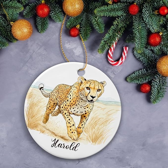 Cheetah Wild Animal Ornament, Customized Cheetah Christmas Ceramic Ornament with Name, Gift for Him Her Animal Enthusiasts, Wildlife Xmas Decor, Safari Keepsake, Personalized Cheetahs Ornaments