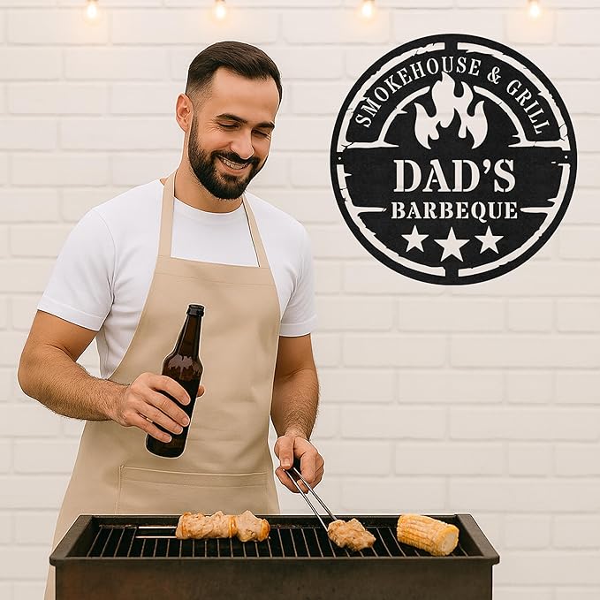 Custom BBQ Grill Metal Sign Personalized Name Wall Art for Outdoor Barbecue Patio Kitchen Backyard Decor Gift for Dad Husband Men Papa Grandpa Father Grilling Enthusiasts Family Lover Funny Gifts 53