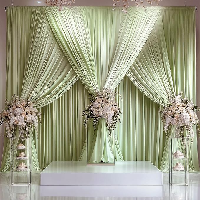 10x10ft Wrinkle Free Sage Green Backdrop Curtain for Parties Soft Fabric Drapes Wedding Curtain Backdrop for Birthday Party Decorations Background for Photography 5x10ft, 2 Panels