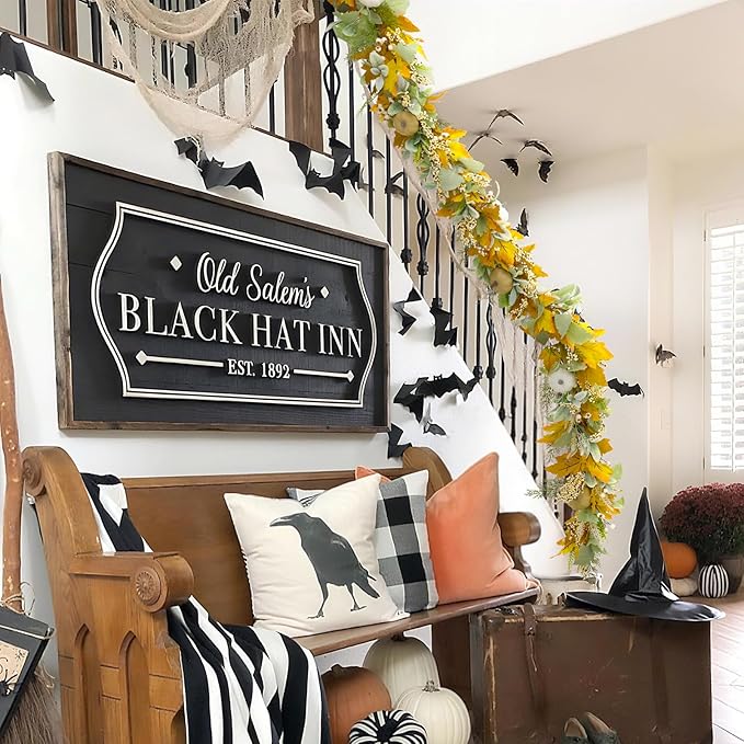 Fall Mantel Garland Decor for Home -5.8 Ft Autumn Leaves Table Garlands with Lights Decorations for Thanksgiving and Halloween Leaf Centerpieces for Bedroom Tables Stair Porch Outdoor Farmhouse