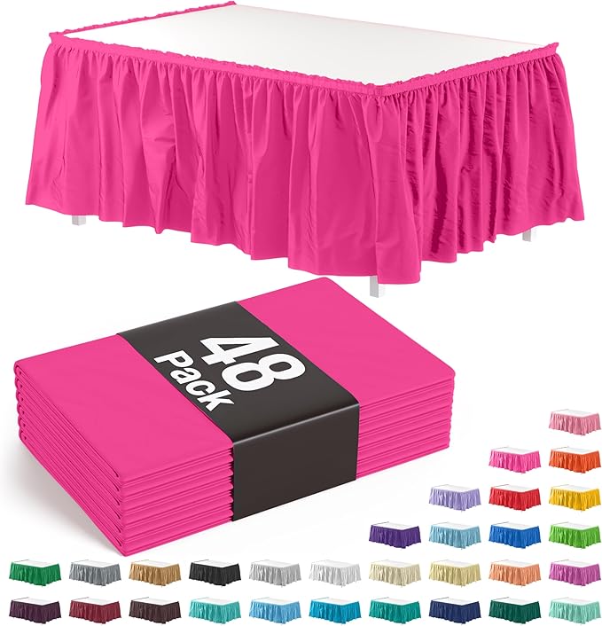 Exquisite Ruffle Table Skirt Cerise 48 Pack 14 Ft Long Table Skirts for Rectangle Tables 6ft Plus or Round Tables Skirts with Adhesive Strip for Gender Reveal Decor & Happy Birthday Parties