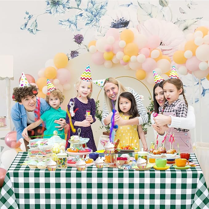 WNINK 4 Pack Green and White Checkered Rectangular Plastic Tablecloths, Green Gingham Waterproof Disposable Table Covers 54" x 108" for Birthday, Wedding, Outdoor Picnic Camping Parties