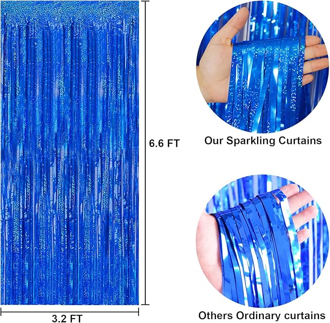 2 Packs 3.2ft x 6.6ft Royal Blue Metallic Tinsel Foil Fringe Curtains Photo Booth Props for Birthday Wedding Engagement Bridal Shower Baby Shower Bachelorette Holiday Celebration Party Decorations