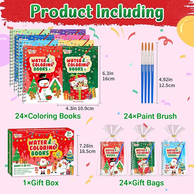 Coloring Books Party Favors for Kids - 24 Pack Christmas Mini Water Coloring Books for Kids Goodie Bags Stuffers Students Classroom Gifts Bulk, Return Gifts for Birthday Christmas Party Favors Bulk