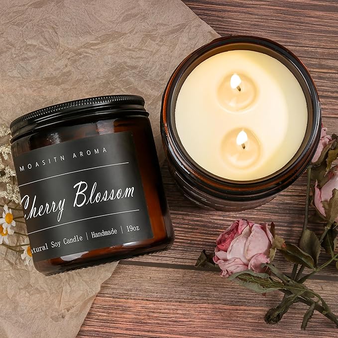 MOASITN Cherry Blossom Large Heavenly Scented Candles for Home|19oz 100h Long Lasting Clean Burn|Natural Soy Aromatherapy Candle|2 Wick Jar Candle for Women,Men as Relaxing,Holiday,Birthday Gifts