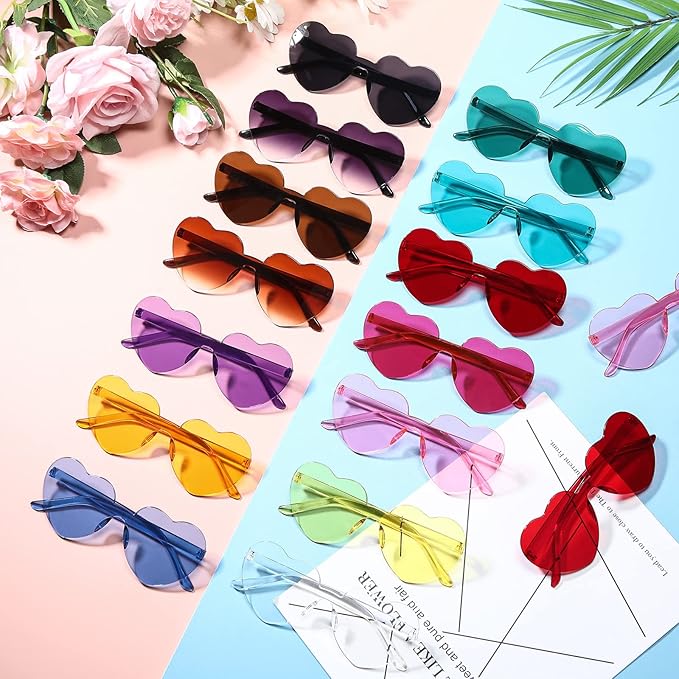 Flutesan 42 Pairs Heart Shaped Sunglasses Bulk for Women Cute Y2k Trendy Rimless Transparent Heart Glasses for Party Favor