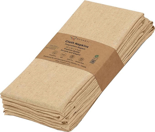 Ruvanti Cloth Napkins Set of 6, 18x18 Reusable Napkins Cloth Washable, Soft & Durable Table Napkin, Poly Cotton Fabric Dinner Napkins for Parties, Christmas, Thanksgiving, Weddings - Honey