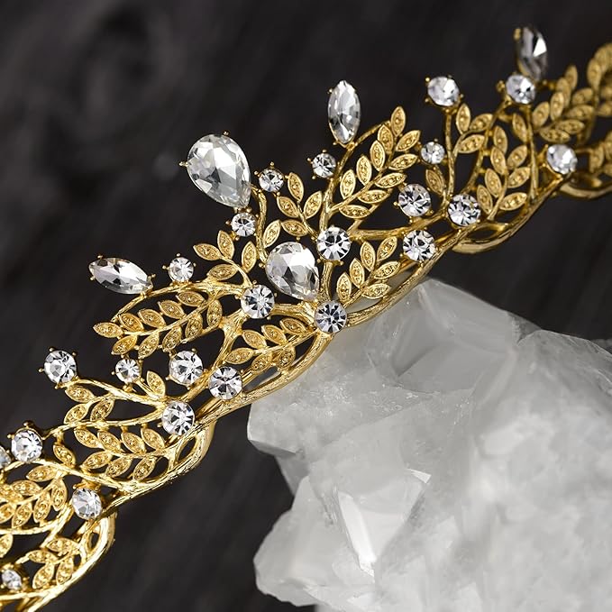 SWEETV Gold Tiara Crown for Women,Princess Tiaras for Girls,Crystal Retro Hair Accessories for Wedding Birthday Prom Pageant Quinceanera