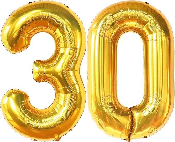 Katchon, Gold 30 Balloon Numbers - 40 Inch | Gold 30th Birthday Balloons for Happy 30th Birthday Decorations for Him | 30th Balloons for Her | 30th Anniversary Decorations | Gold Birthday Decoration