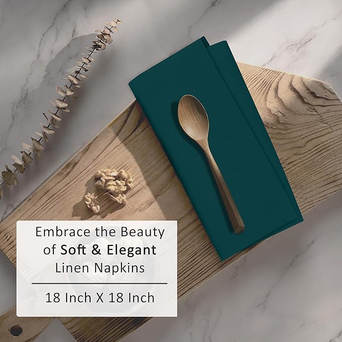 Ruvanti Linen Napkins Set of 12, 18x18 Cloth Napkins, Cotton Linen Blend Napkins Cloth Washable, Soft, Reusable Dinner Napkins for Wedding, Parties, Christmas, Thanksgiving, Everyday Use - Teal