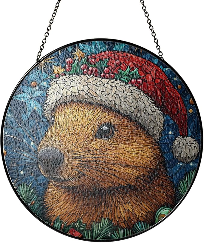 Squirrel Stained Glass Window Hanging Decor - Squirrel Christmas Hanging Ornament - Squirrel Christmas Decor - Window Hanging Ornament - Xmas Gifts for Women, Mom