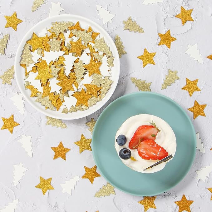 White-Gold Party-Decorations Christmas-Tree Star Confetti - 300pcs Dining Table Centerpiece Birthday Wedding, Neutral Baby Bridal Shower,New Years, Winter Party Decoration Decor Lasting Surprise