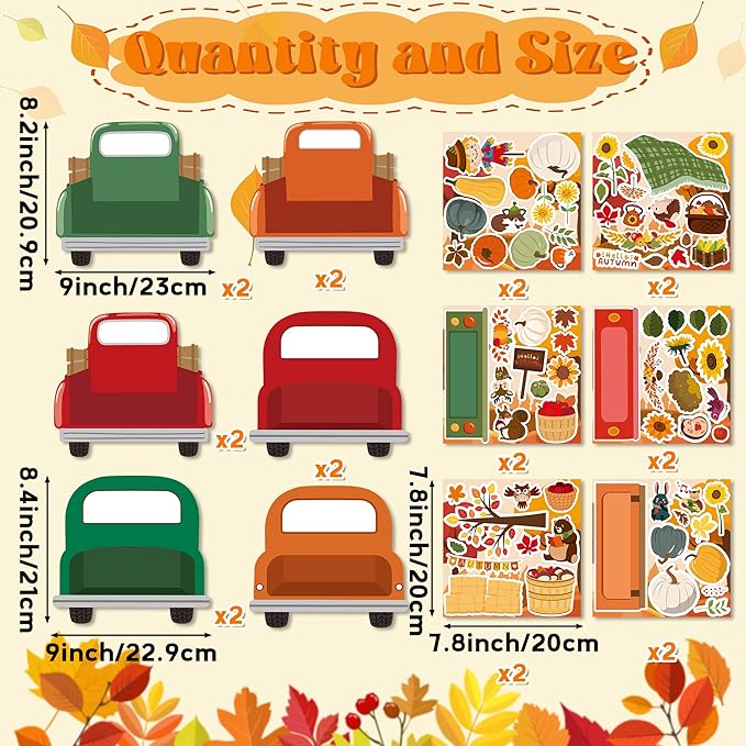 CY2SIDE Fall Truck Stickers Scene - 12PCS Hello Autumn Stickers Scene for Kids Make A Truck Sticker Scene with Pumpkin Maple Make Your Own Fall Truck Art Craft DIY Fall Party Games Class Activities