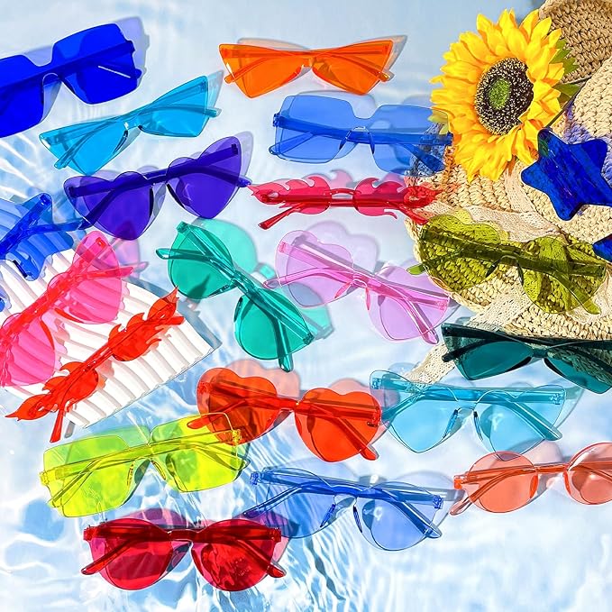 8/16/24 Mixed Style Rimless Sunglasses Colored Party Glasses Rimless Bachelor Photoshoot Costume Accessories