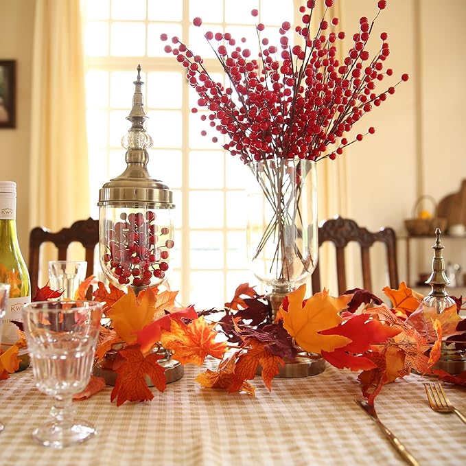 Joyhalo 6 Pack Fall Garland, Autumn Leaves Garland for Mantle Indoor Outdoor Fall Decor,Hanging Maple Leaf Foliage Vines for Fireplace, Front Door, Porch and Thanksgiving Decor