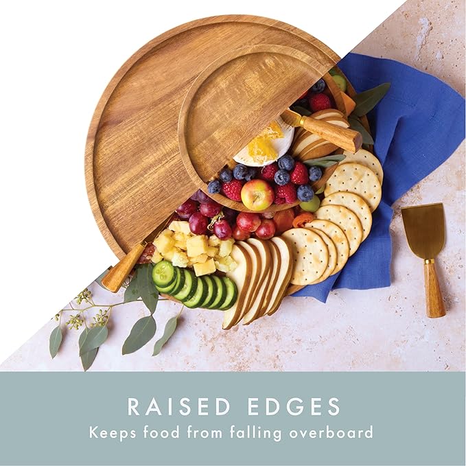 Charcuterie Boards Gift Set - Acacia Two-Tier Serving Tray Cupcake Stand Display with Knife Set and Bowls for Entertaining