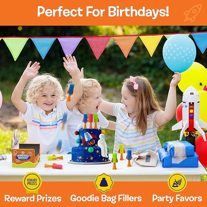 IPIDIPI TOYS Jumpeez LED Jumping Rocket Poppers – 24-Pack Light Up Spring Launcher Toys for Kids – Ideal Stocking Stuffers for Kids, Birthday Party Favors, Goodie Bag School Prizes for Boys & Girls