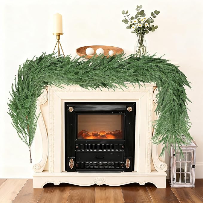 5FT Christmas Garlands Norfolk Pine Garland, Artificial Greenery Garland for Mantle, Table, Stairs, Indoor Outdoor Christmas Decoration