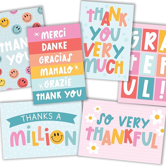 Hadley Designs Bulk Thank You Cards with Envelopes - 24 Kids Thank You Cards For Teachers, Cute Thanks Blank Cards and Envelopes, Fun Appreciation Note Card for Birthday, Baby Shower & Small Business