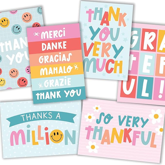 Hadley Designs Bulk Thank You Cards with Envelopes - 24 Kids Thank You Cards For Teachers, Cute Thanks Blank Cards and Envelopes, Fun Appreciation Note Card for Birthday, Baby Shower & Small Business