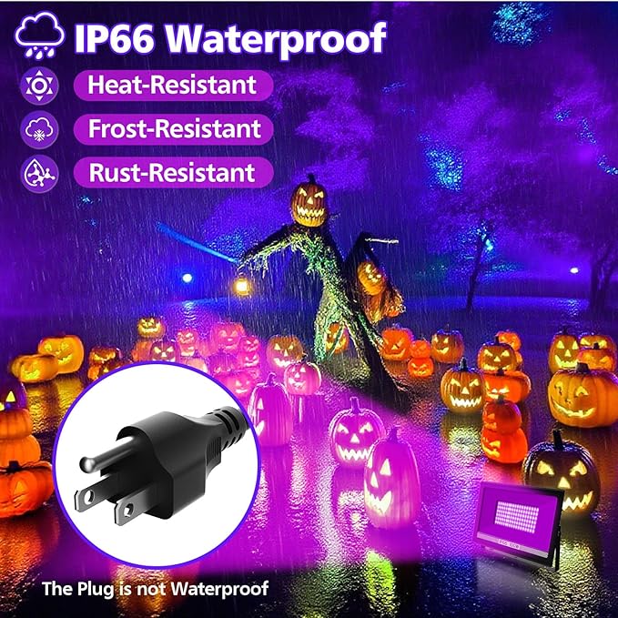 T-SUN 100W LED Black Lights, Blacklight Flood Lights with Plug, IP66 Waterproof Black Light for Glow Party, Halloween Decorations, Fluorescent Poster, Body Paint, Bedroom, Neon Glow, Aquarium