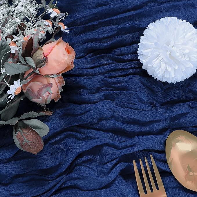 12 Pack Royal Blue Cheesecloth Table Runner 10FT Boho Gauze Fabric Table Runner 35 x 120 Inch Rustic Sheer Runner for Wedding Decor Baby Shower Party Boho Table Decoration