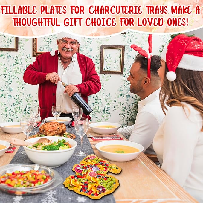 1 PCS Wooden Christmas Serving Trays Christmas Charcuterie Boards for Food Fruit Xmas Serving Platters for 2026 New Year Party Supplies Fillable Holiday Dish Plates for Party Home Tabletop Decoration