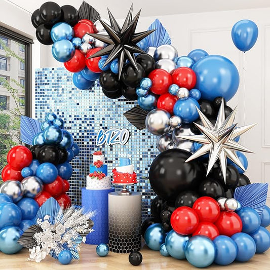 Blue Red Black Balloon Arch,Balloon Garland with Star Foil Balloons Metallic Sliver Balloons for Boys Baby Shower Birthday Party Decorations