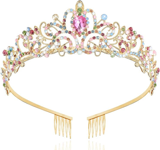 TAROSE Crowns for Women and Girls, Queen Crystal Gold Silver Tiaras with White Rhinestone and Combs, Goddess Crown for Wedding Bride Birthday Princess Bridal Shower Hair Accessories for Women
