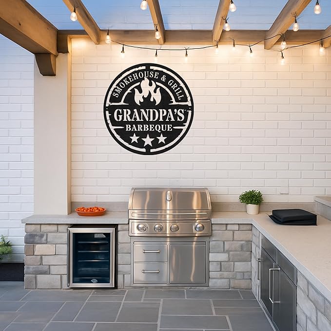 Custom BBQ Grill Metal Sign Personalized Name Wall Art for Outdoor Barbecue Patio Kitchen Backyard Decor Gift for Dad Husband Men Papa Grandpa Father Grilling Enthusiasts Family Lover Funny Gifts 28