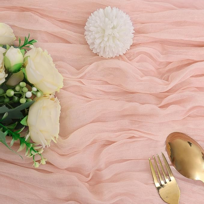 6 Pack Blush Pink Cheesecloth Table Runner 10FT Boho Gauze Fabric Table Runner 35 x 120 Inch Rustic Sheer Runner for Centerpiece Wedding Birthday Baby Shower Party Table Decoration