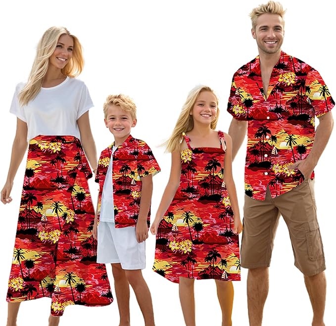 Cromoncent Matching Hawaiian Outfits for Family, Dad and Son Matching Luau Beach Tropical Shirts Mommy Daughter Tropical Sets