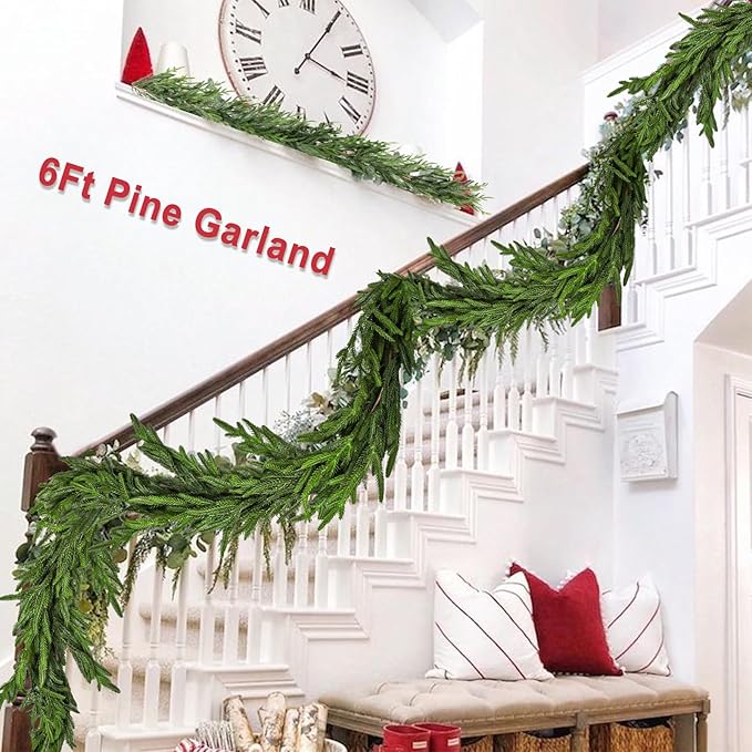 Artgar 6 Ft Pine Garland - Real Touch Pine Garland - Artificial Greenery Christmas Garlands - Green Cedar Garlands for Mantel Staircase Tabletop Home Indoor Outdoor Winter Christmas Decor