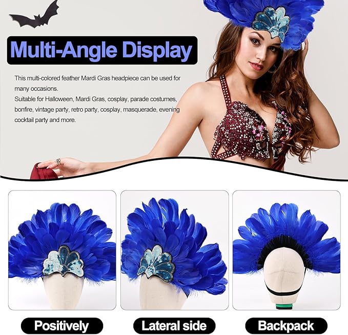 Women's Carnival Feather Headpieces Sequin Headdress for Wedding Masquerade Party Cosplay Feather Headbands