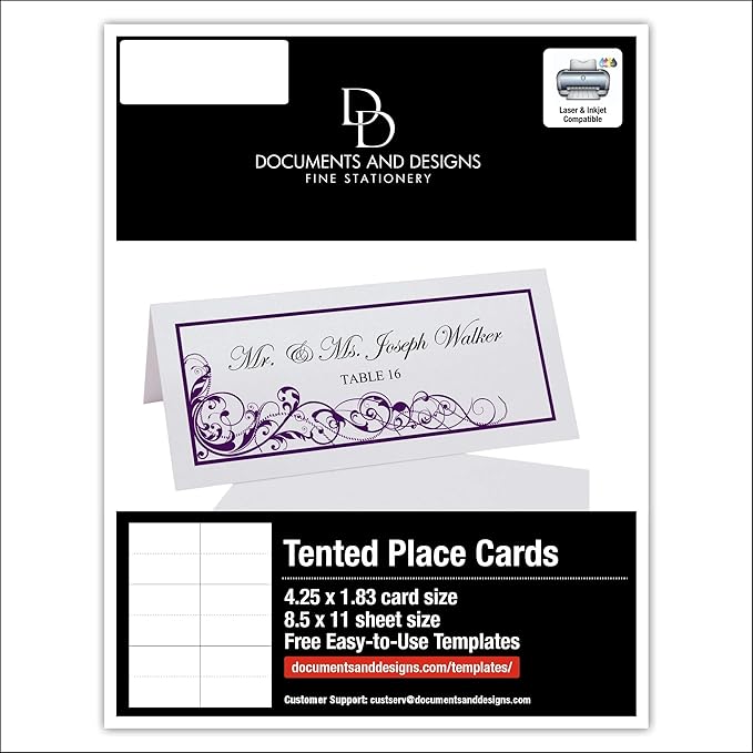 Scribble Vintage Swirl Printable Place Cards, Eggplant (Choose Color), Set of 150 (25 Sheets), Laser & Inkjet Printers - Wedding, Party, Dinner, and Special Events