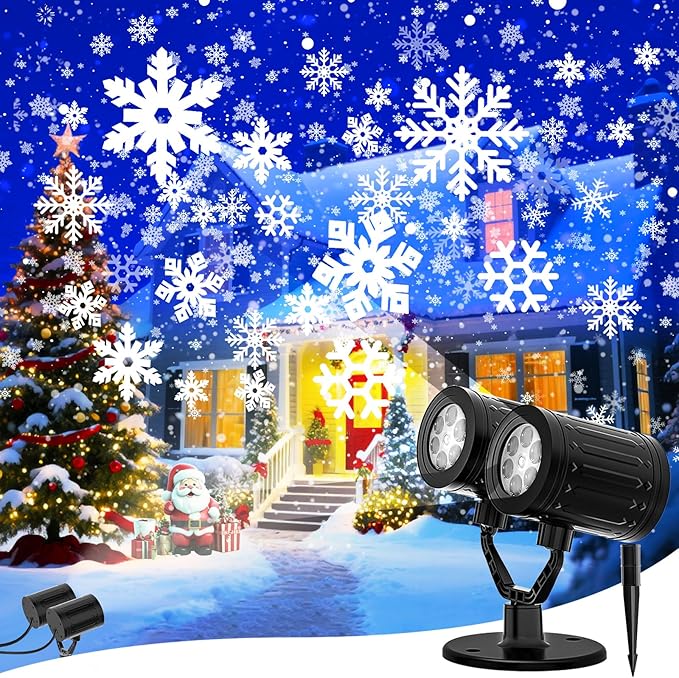 Christmas Snowflake Projector Lights Outdoor, 2025 Upgraded Double Head, 360° Rotating, IP65 Waterproof, Timer Function - Holiday, Party, Christmas Decorations & Gifts for Yard, Garden, Indoor