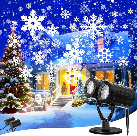 Christmas Snowflake Projector Lights Outdoor, 2025 Upgraded Double Head, 360° Rotating, IP65 Waterproof, Timer Function - Holiday, Party, Christmas Decorations & Gifts for Yard, Garden, Indoor