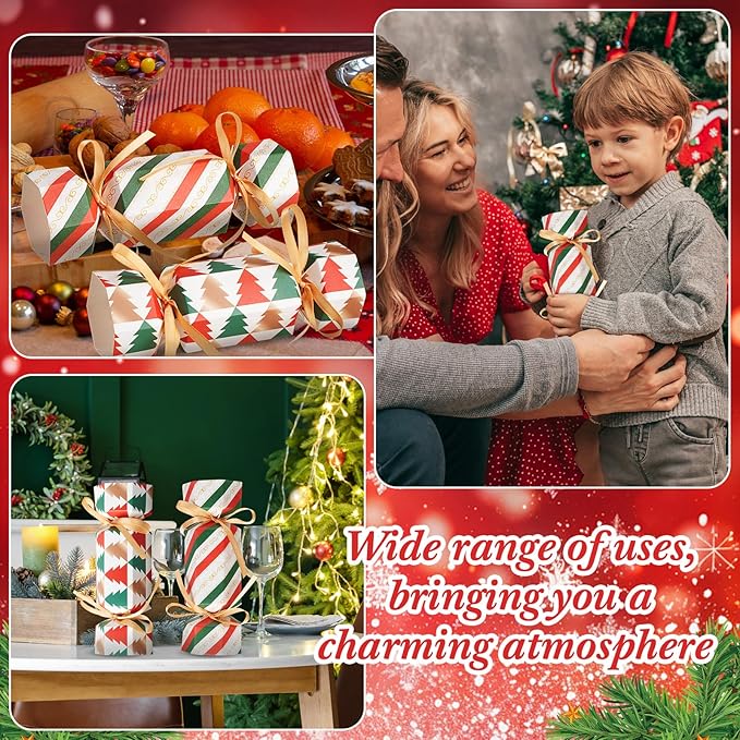 Xinnun 50 Packs Christmas Cracker Kit No Snap Xmas Party Table Favors Snowflake Reindeer DIY Christmas Party Cracker Candy Boxes for Holiday Dinner Decoration Gift(Diagonal Stripes)