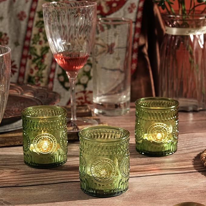 30pcs Votive Candle Holders for Christmas Decor, 2x2.5iInch Green Glass Tea Light Candle Holders for Winter Table, Green Votives for Wedding, Christmas, Party Decor & Gift-Giving