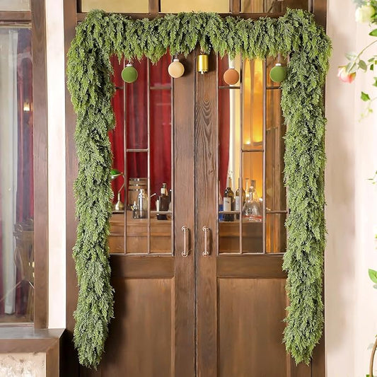 Waydress 1 Pcs 12ft Christmas Cedar Garland Artificial Realistic Soft and Thickness Green Faux Fake Full Cedar Pine Garland for Fireplace Mantel Table Doorframe Indoor Outdoor Xmas Holiday Decoration