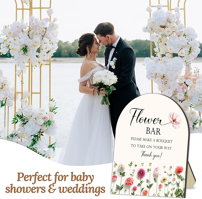 Bride Shower Flower Bar Bouquet Station Board for Baby Shower, Flower Bar Wooden Tabletop Welcome Sign for Baby Shower, Floral Marker for Gender Reveal Party, Guest Bouquet Maker Decor Signs 8x10