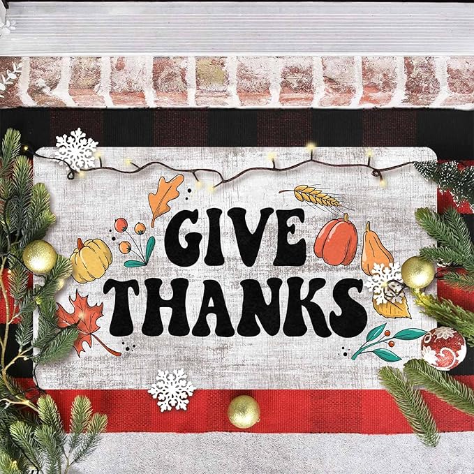 InterestPrint Fall Thanksgiving Door Mat, Autumn Maple Leafs Welcome Mat Non-Slip Entr Doormat Floor Mats Indoor Outdoor Home Living Room Kitchen Autumn Harvest Vintage Thanksiving Fall Decoration