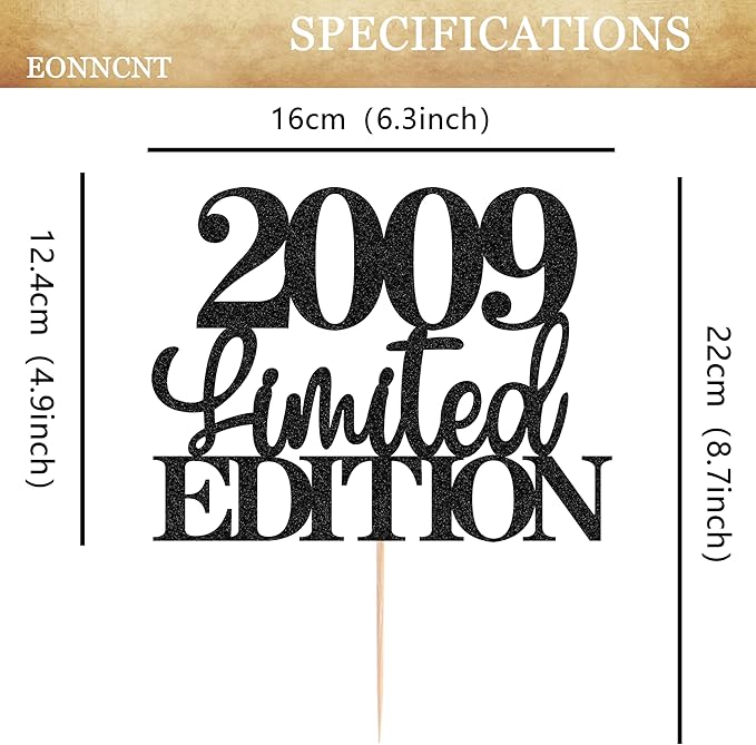 Limited EDITION 2009 Cake Topper - Black Glitter Happy 16th Birthday Party Cake Decoration Supplies, Cheer to 16 Years Cake Bunting Decor for 16th Birthday Party Photo Booth Props