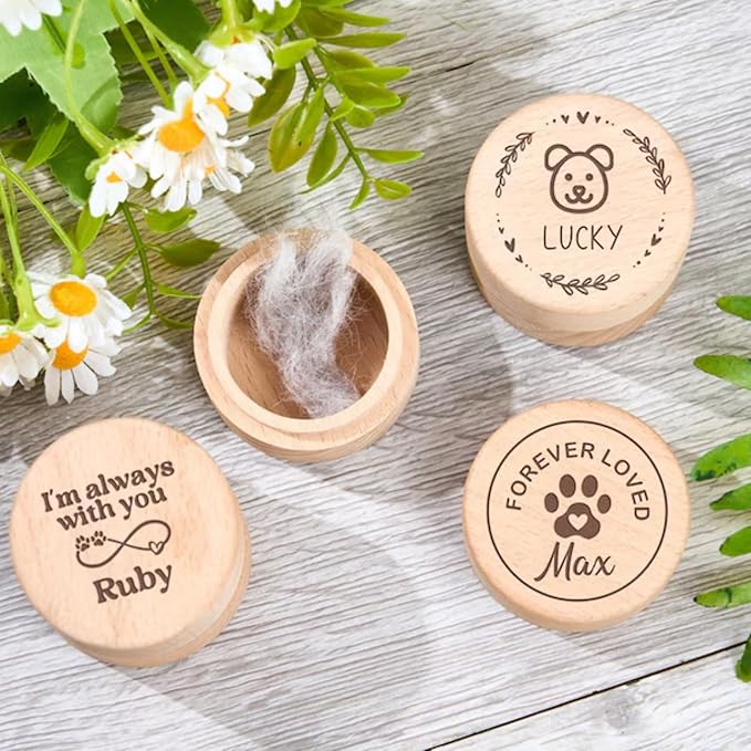 Personalized Pet Memorial Keepsake Box, Engraved Wooden Urn for Cat/Dog Ashes, Custom Name & Date Memorial Box, Sympathy Gift for Loss of Pet (Burlywood)