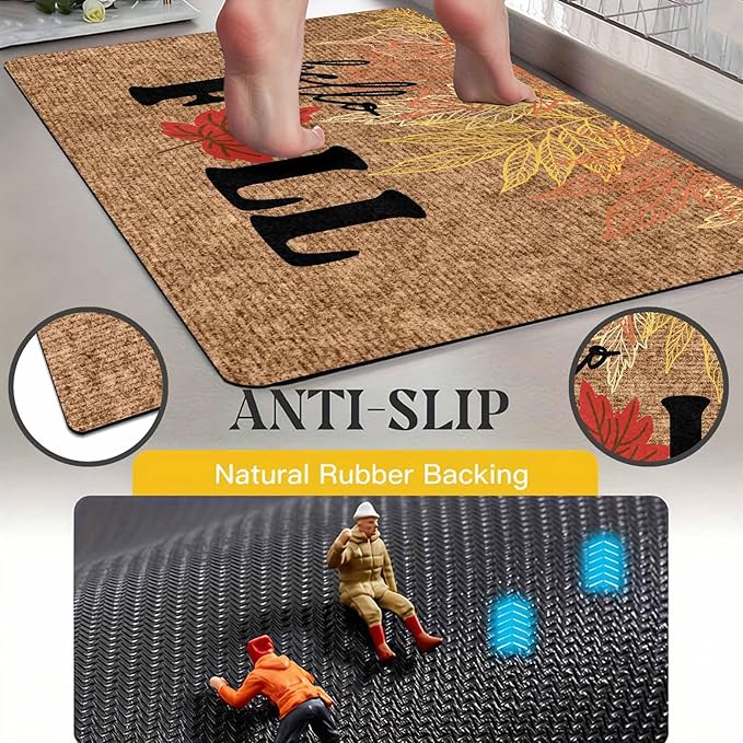 Hello Fall Door Mat, Fall Maple Leaves Welcome Mat for Indoor Outdoor Entrance Floor Mats Non Slip Vintage Doormat for Autumn Halloween Thanksgiving Farmhouse Decor, 24"x16"inch