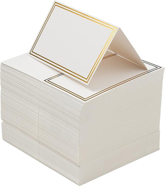 THE TWIDDLERS 200 Name Place Cards for Wedding Table Setting 3.5" x 2" Inch, White Blank Tent Name Cards with Gold Foil Border for Banquet, Reserved Seating, Dinner Parties