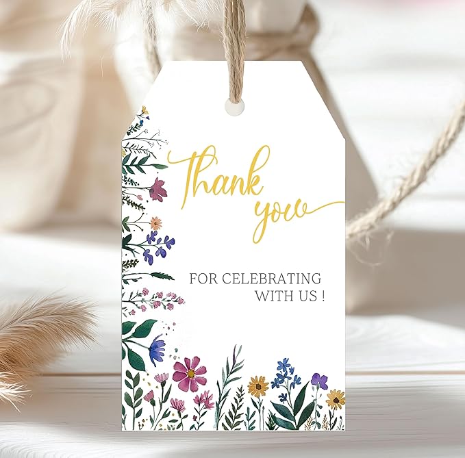 50PCS Floral Thank You for Celebrating with Us Tags, Elegant Botanical Gift Tags with String, 2.2"x3.3" Paper Thank You for Weddings, Baby Showers, Birthdays, Party Favors