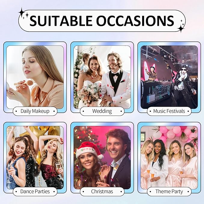 24PCS Holographic Glitter Freckles, Holographic Multichrome Fake Freckles Face Tattoo Long Lasting Glitter Makeup Patches for Halloween Christmas Party