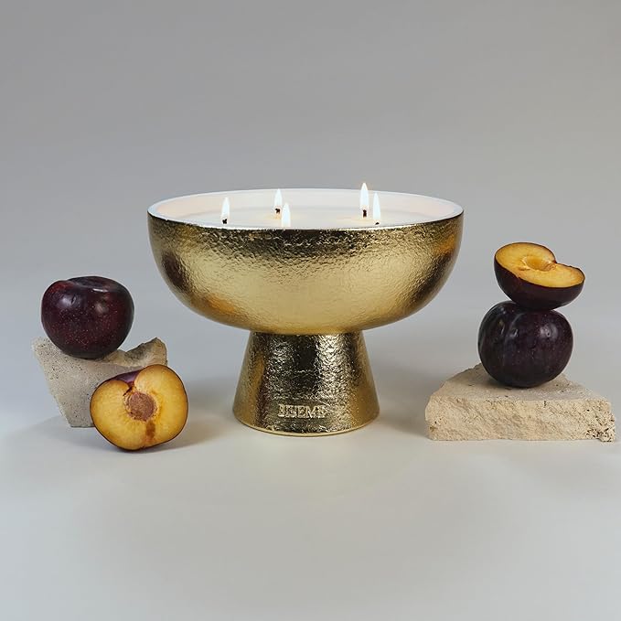 2025 Gold Holiday Candle | Joy - Black Plum & Cassis (Giant), Refillable Wellness, Essential Oil, Sustainable, Hand Finished, Hand Poured, Premium, Luxury Ceramic, Natural Cotton Wick, Soy-Wax Blend